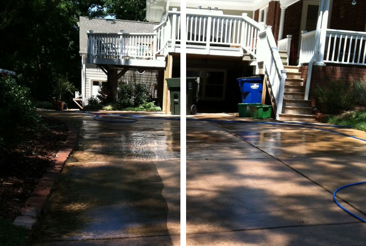 Residential pressure washing includes cleaning driveways.