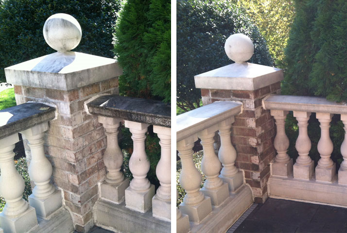 Masonry and stonework cleans up well with a good pressure washing.